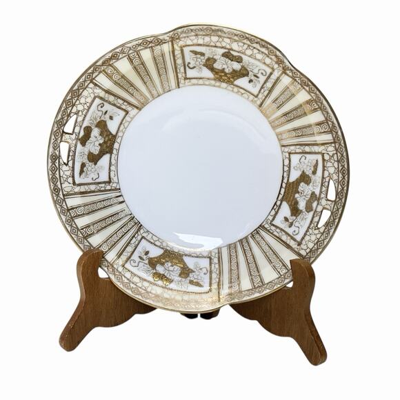 Vintage Noritake Oval Vegetable Bowl Metallic Gold White Leaves 8” Diameter - Picture 5 of 8